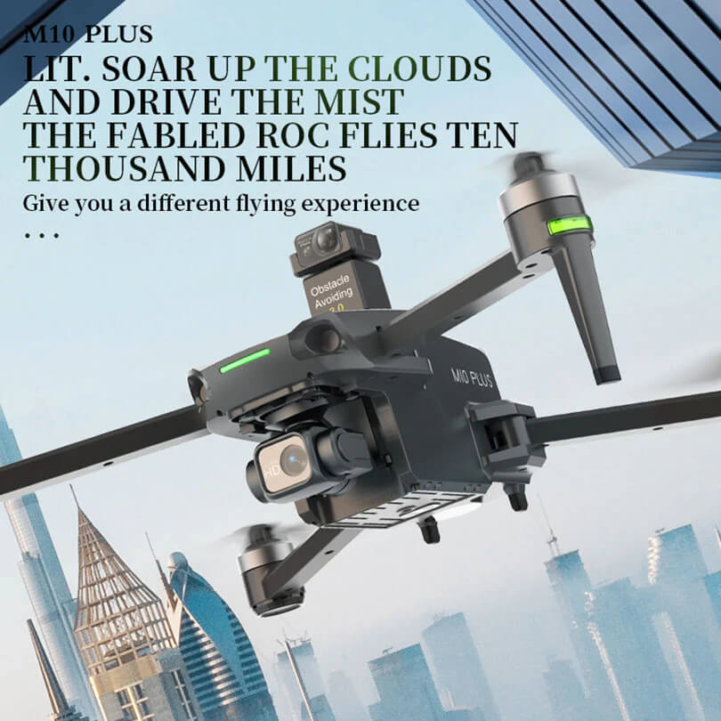 XMR/C M10 PLUS 4K drone flying at high altitude, capturing breathtaking aerial views