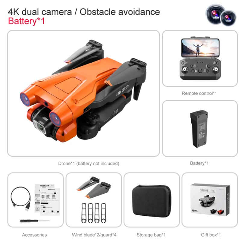 i3 Pro drone and controller shown in box packaging