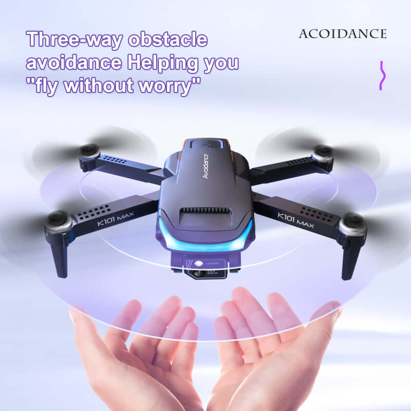 Close-up of dual 4K HD cameras on K101MAX drone