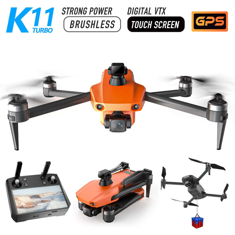 K11 Turbo GPS Drone flying over beach scene