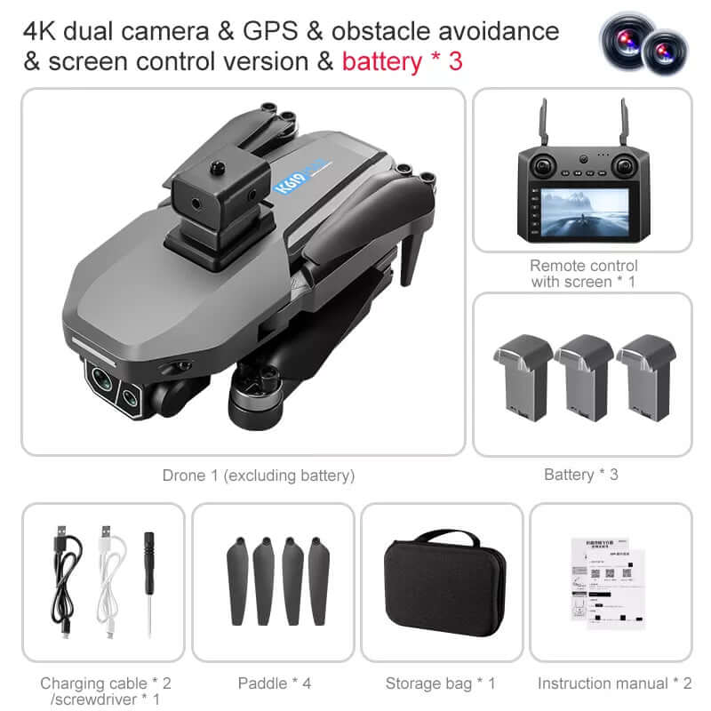 Side view of K619 MAX 4K GPS quadcopter in flight