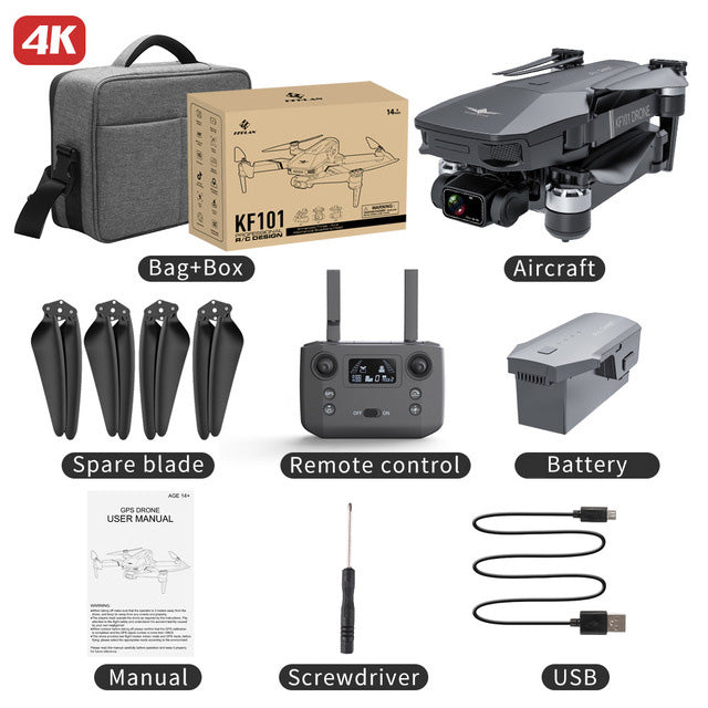 Underside view of KF101 drone showing bottom sensors and camera