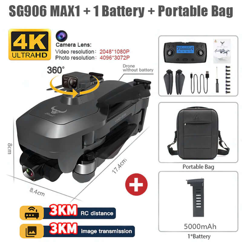 3-axis gimbal stabilizer on SG906 MAX1 for smooth footage