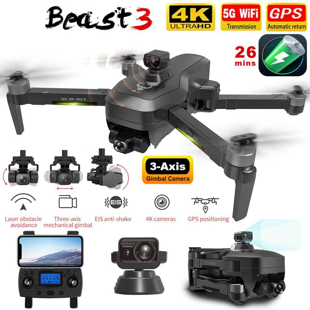 ZLL SG906 Pro 3 Max 4K drone front view with folded arms