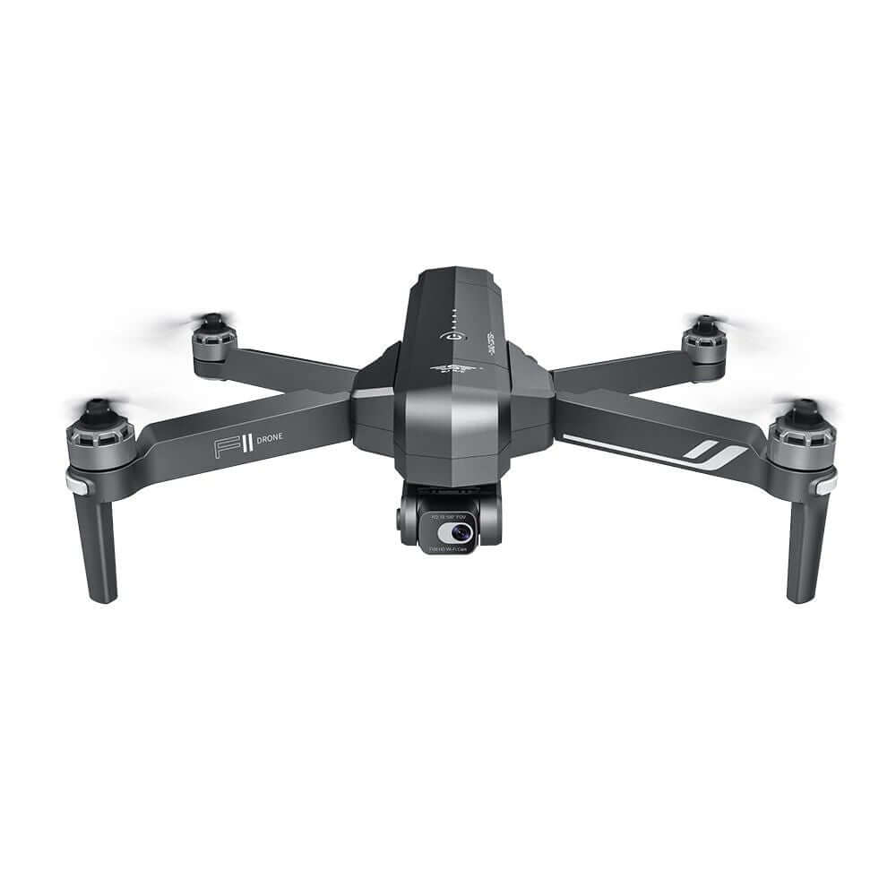 Close-up of SJRC F11S dual 4K HD cameras with 2-axis gimbal
