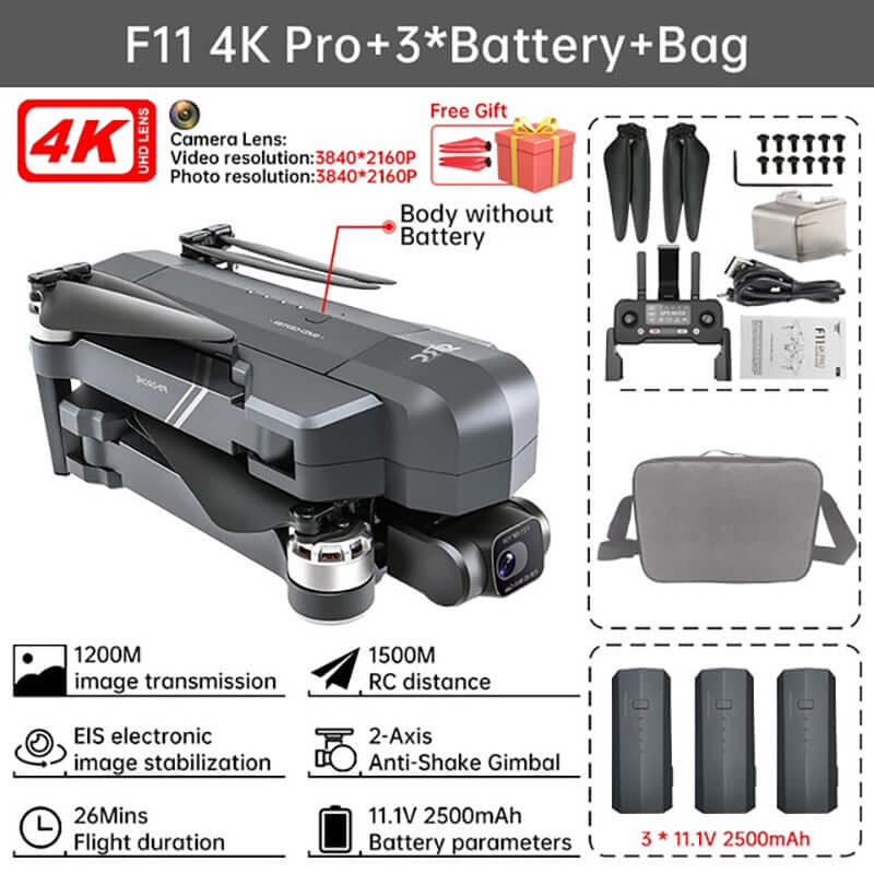 2-axis gimbal camera on SJRC F11S drone demonstrating stabilization