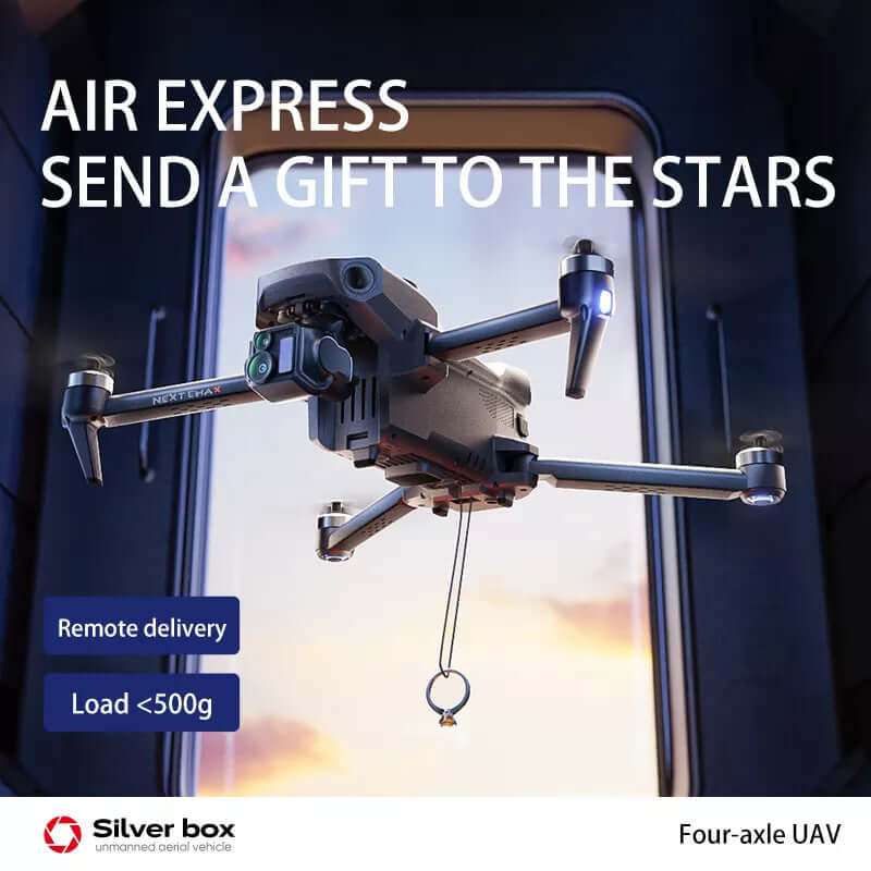 Aerial perspective of SMRC P7 MAX 8K GPS quadcopter in the sky