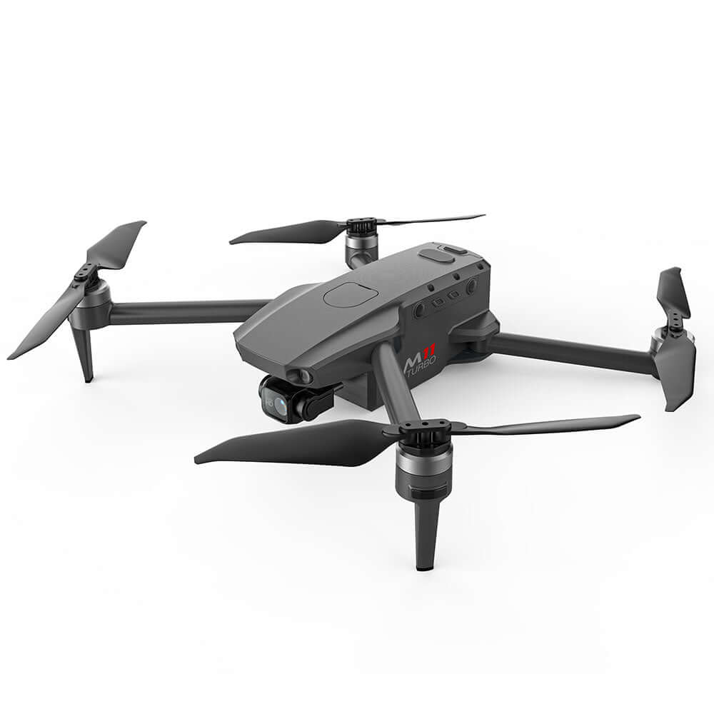 Close-up of XMR/C M11 Turbo 4K drone camera with 3-axis gimbal
