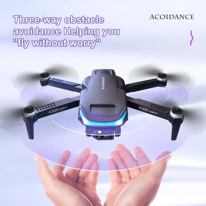 Close-up of dual 4K HD cameras on K101MAX drone