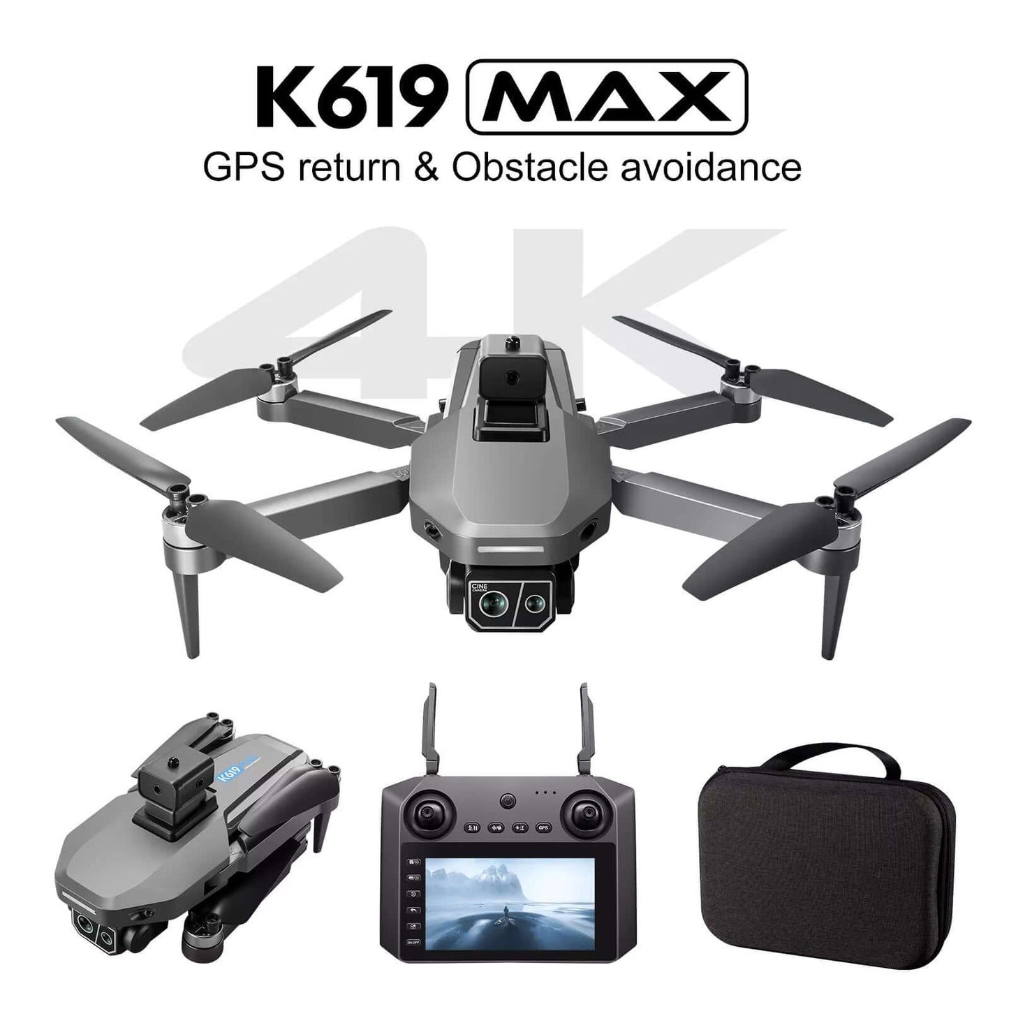 Complete package contents of K619 MAX 4K GPS drone