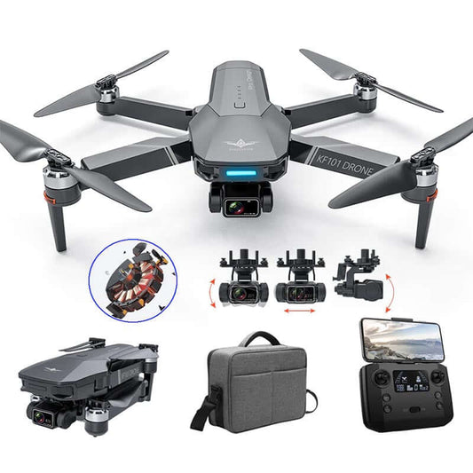 KF101 GPS drone in flight showing front-facing 4K camera